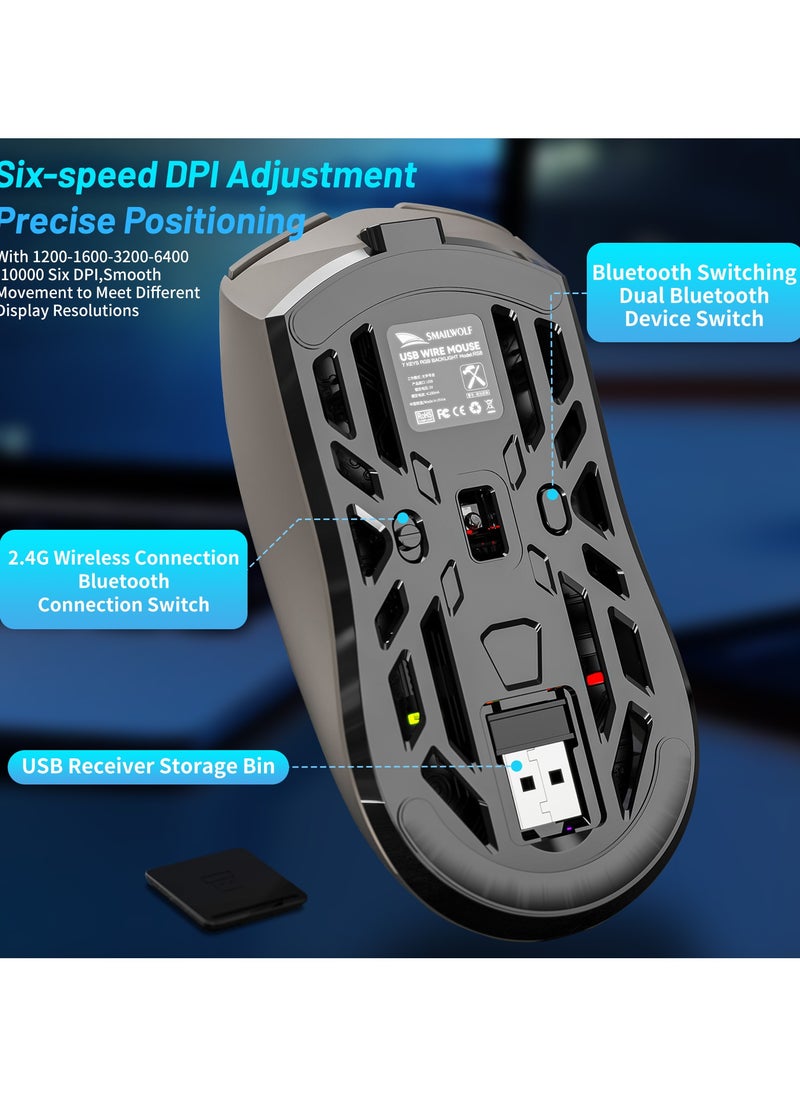 UCHUANG - Digital screen display Tri-Mode mouse Wireless Connection and Bluetootn Connecion and Wired Connection,Programmable Mice, PC/Laptop/Mac,E-sports Game - Grey - Image 1