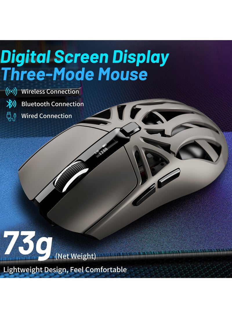 UCHUANG - Digital screen display Tri-Mode mouse Wireless Connection and Bluetootn Connecion and Wired Connection,Programmable Mice, PC/Laptop/Mac,E-sports Game - Grey - Image 1