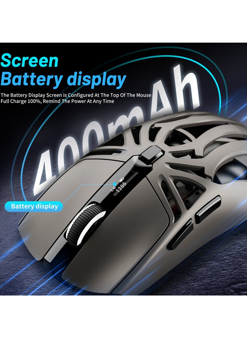 UCHUANG - Digital screen display Tri-Mode mouse Wireless Connection and Bluetootn Connecion and Wired Connection,Programmable Mice, PC/Laptop/Mac,E-sports Game - Grey - Image 1