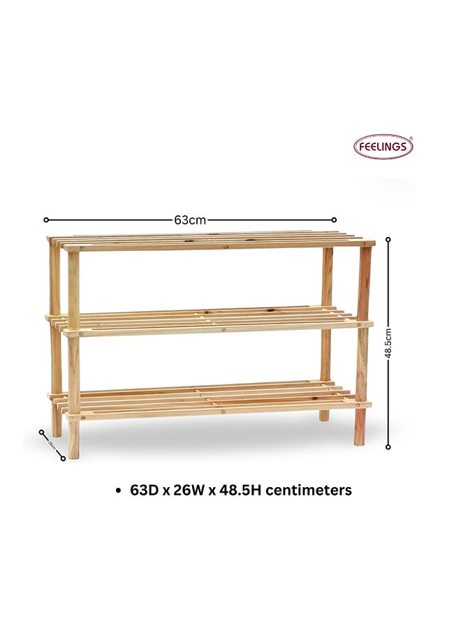 Feelings Wooden Shoe Rack 3 Tier 63Cm Natural - Image 2