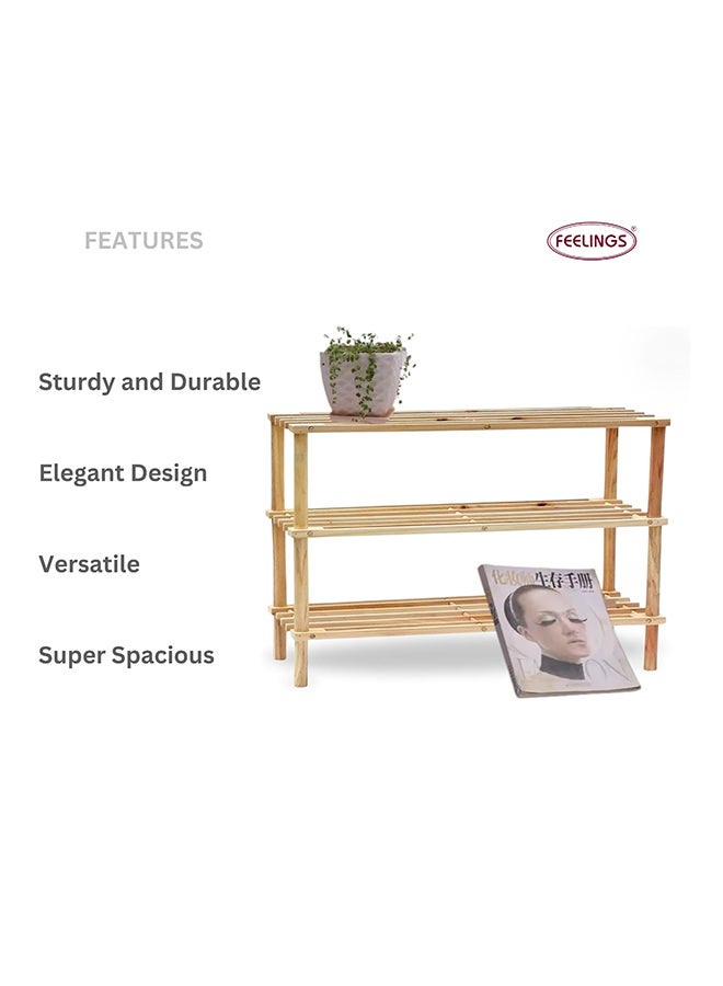 Feelings Wooden Shoe Rack 3 Tier 63Cm Natural - Image 3
