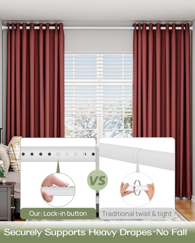 ALLZONE Tension Curtain Rod for Window, 83-123 Inches, Heavy Duty Curtain Rods No Drilling, Non-Slip Bathroom Shower Tension Rod, Renter Friendly, Adjustable, Spring Loaded, Extra Long, White - Image 2