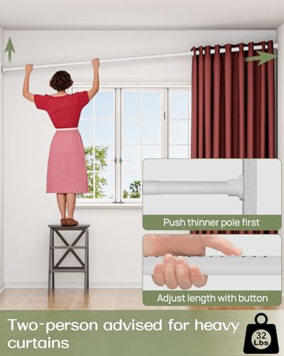 ALLZONE Tension Curtain Rod for Window, 83-123 Inches, Heavy Duty Curtain Rods No Drilling, Non-Slip Bathroom Shower Tension Rod, Renter Friendly, Adjustable, Spring Loaded, Extra Long, White - Image 5