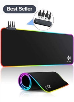 لوحة ماوس ألعاب RGB كبيرة مع USB - أوضاع إضاءة تحكم باللمس ممتدة ناعمة لوحة مفاتيح الكمبيوتر قاعدة مطاطية مانعة للانزلاق لمحترفي الرياضات الإلكترونية