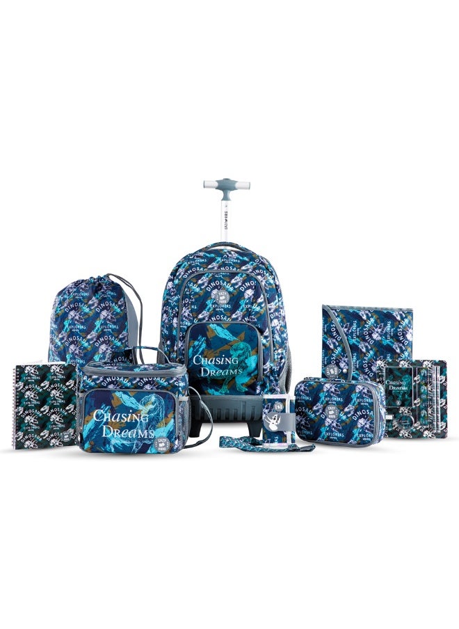 Eazy Kids Eazy Kids 18" Set of 8 Trolley Backpack w/ Lunch Bag and Pencil Case-T Rex  - Image 1