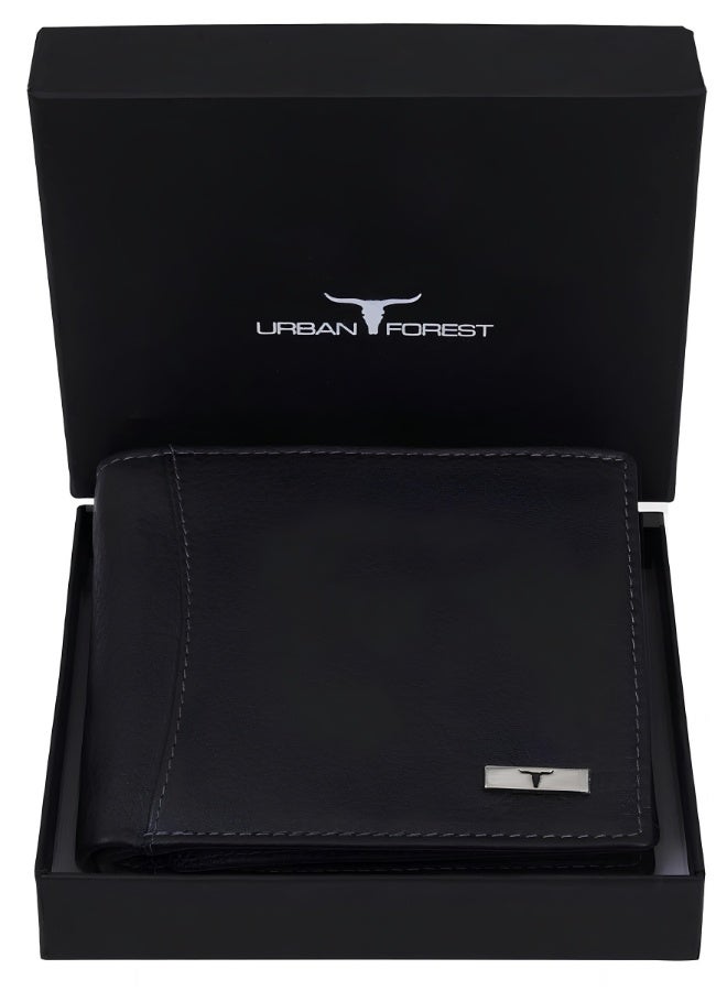 URBANFOREST URBAN FOREST Oliver Black Leather Wallet for Men, RFID Protected Bifold Wallet with 6 Card Slots, 2 Currency Compartments and 3 Transparent Sections, Stylish Gift for Men - Image 1