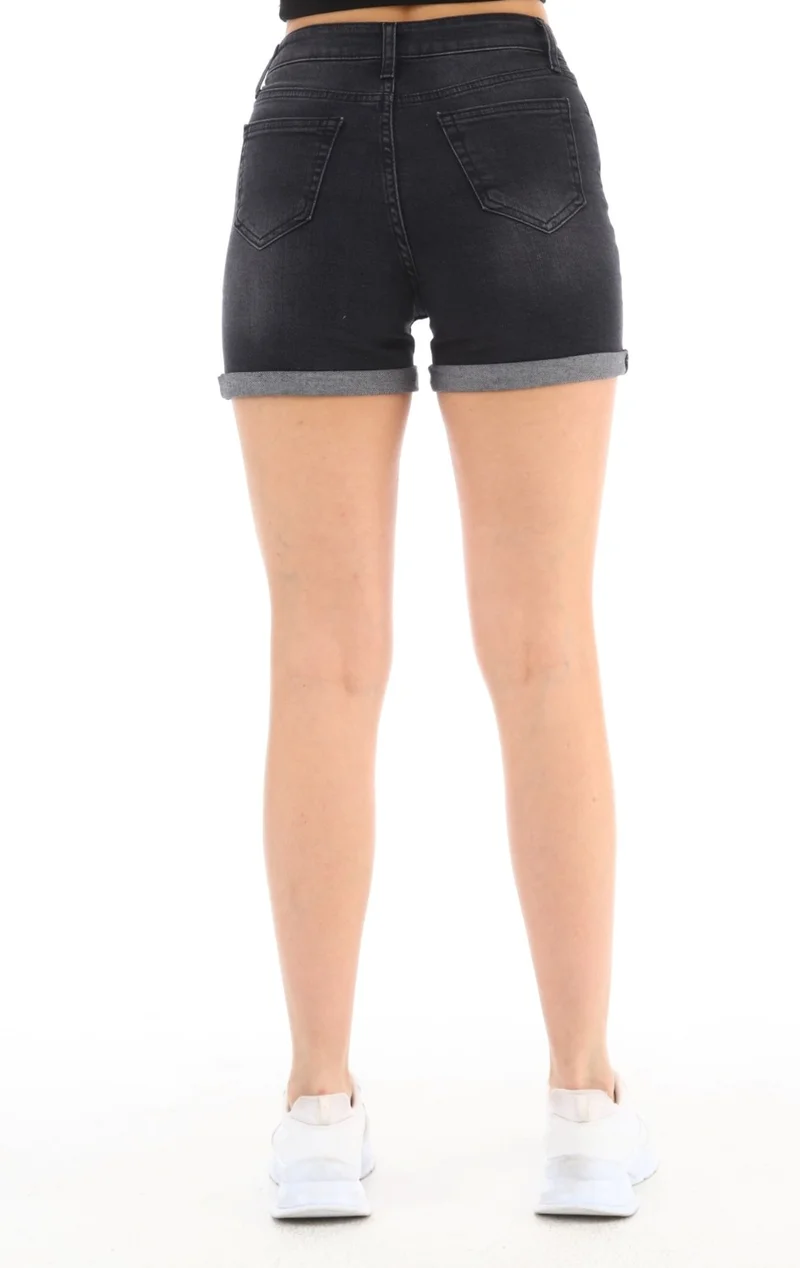 سيدي دينيم Women's London Anthracite High Waist Double Leg Denim Shorts Mini Jean Shorts C604