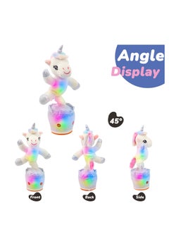 SYOSI Glowing Dancing Unicorn Toy Repeats What You Say Talking Toy Wriggle Singing Mimicking Twisting Electric Light Up Interactive Animated Toy Speaking Gift for Kids, White, 12.5''  - Image 4