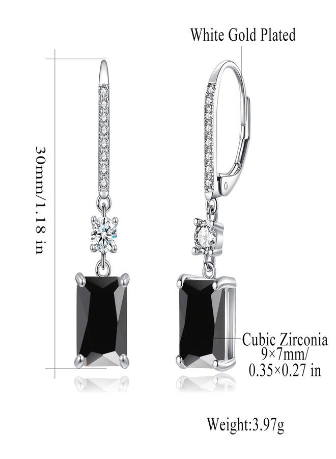 CiNily Rectangular-cut Drop Dangle Earrings for Women Hypoallergenic, Multi-color Cubic Zirconia Earrings Diamond Dangle Earrings Jewelry Gifts for Mothers Day 14K White Gold, White Gold Plated, Cubic - Image 3