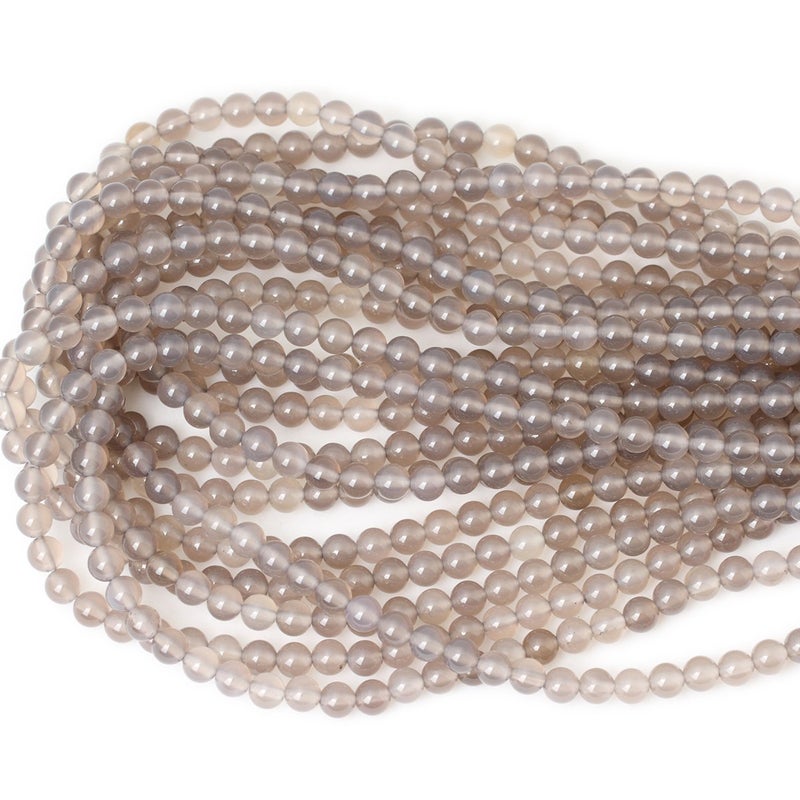 Cheavian 60Pcs 6Mm Smooth Surface Grey Agate Round Loose Beads Energy Stone For Jewelry Making 1 Strand 15"" - Image 3