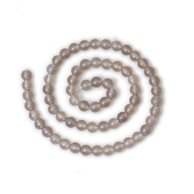 Cheavian 60Pcs 6Mm Smooth Surface Grey Agate Round Loose Beads Energy Stone For Jewelry Making 1 Strand 15"" - Image 2
