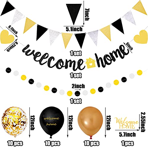 BANBALLON Welcome Home Banner And Cake Topper Decorations Gold Black Glitter Dot Circle Garland Triangle Flag Banner Welcome Balloons For Welcome Back Party Housewarming Party Supplies - Image 5