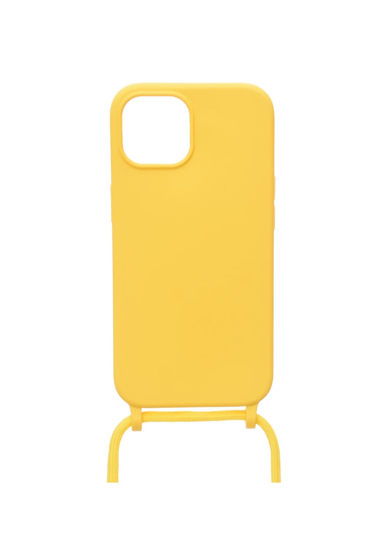 Generic - Silicone Back Phone Protection Cover With Fabric Strap And Safety Edges For Iphone 15 - Yellow - Image 1