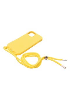 Silicone Back Phone Protection Cover With Fabric Strap And Safety Edges For Iphone 15 - Yellow