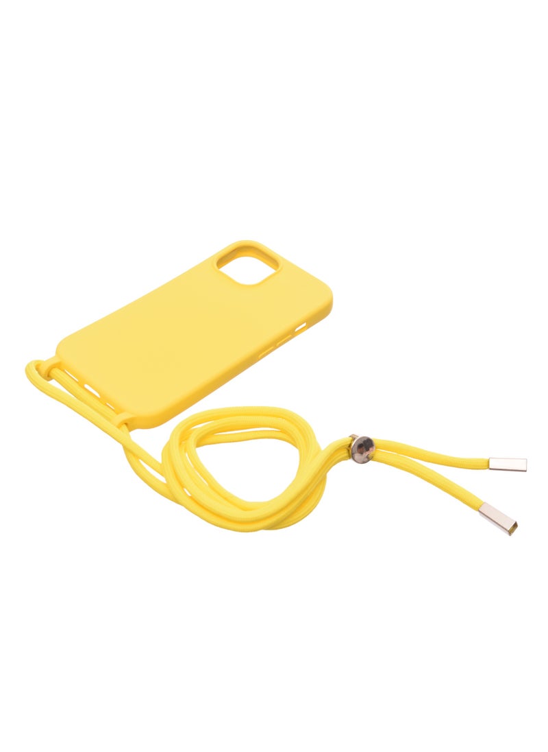 Generic - Silicone Back Phone Protection Cover With Fabric Strap And Safety Edges For Iphone 15 - Yellow - Image 1