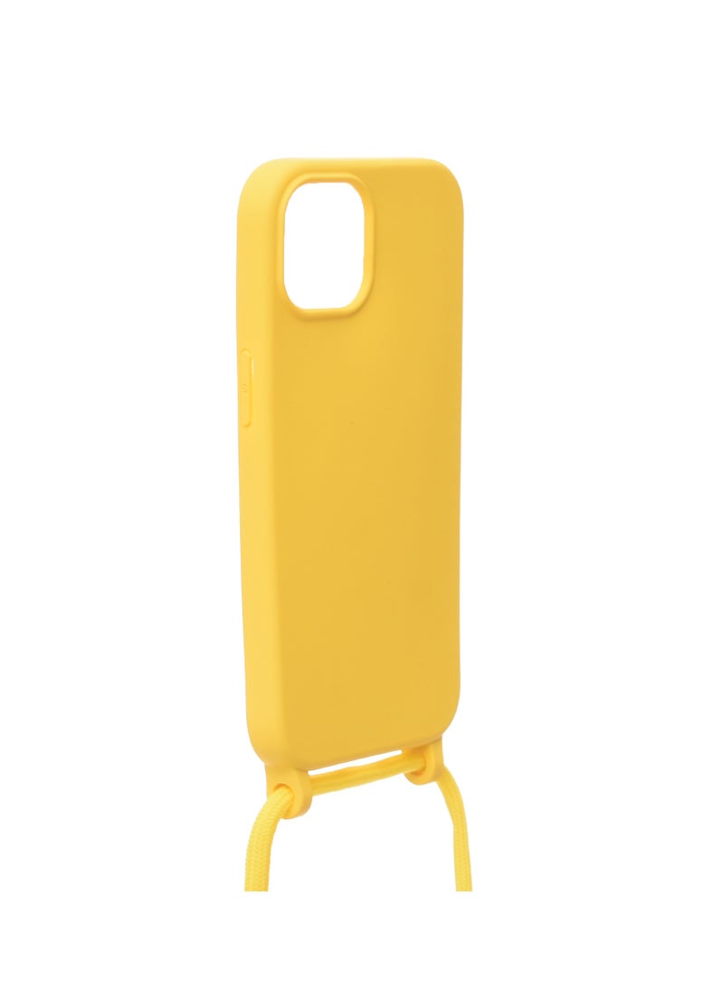 Generic - Silicone Back Phone Protection Cover With Fabric Strap And Safety Edges For Iphone 15 - Yellow - Image 1