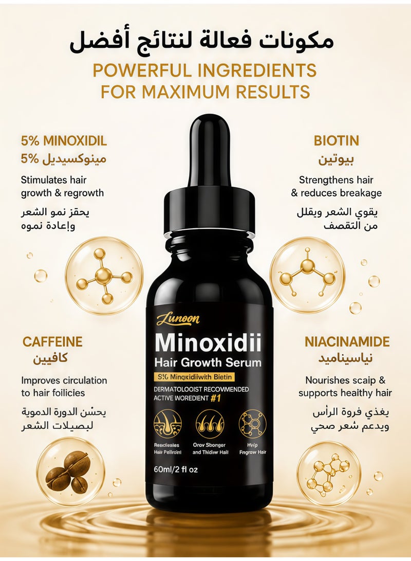 LUNOON 5% Minioxidil Hair Growth Serum for with Biotin Regrowth Hair Treatment For Thickens Hair Promotes Hair Density Help to Stop Thinning loss Hair stimulates Hair Growth, Regain Hair Serum-60ml - Image 4