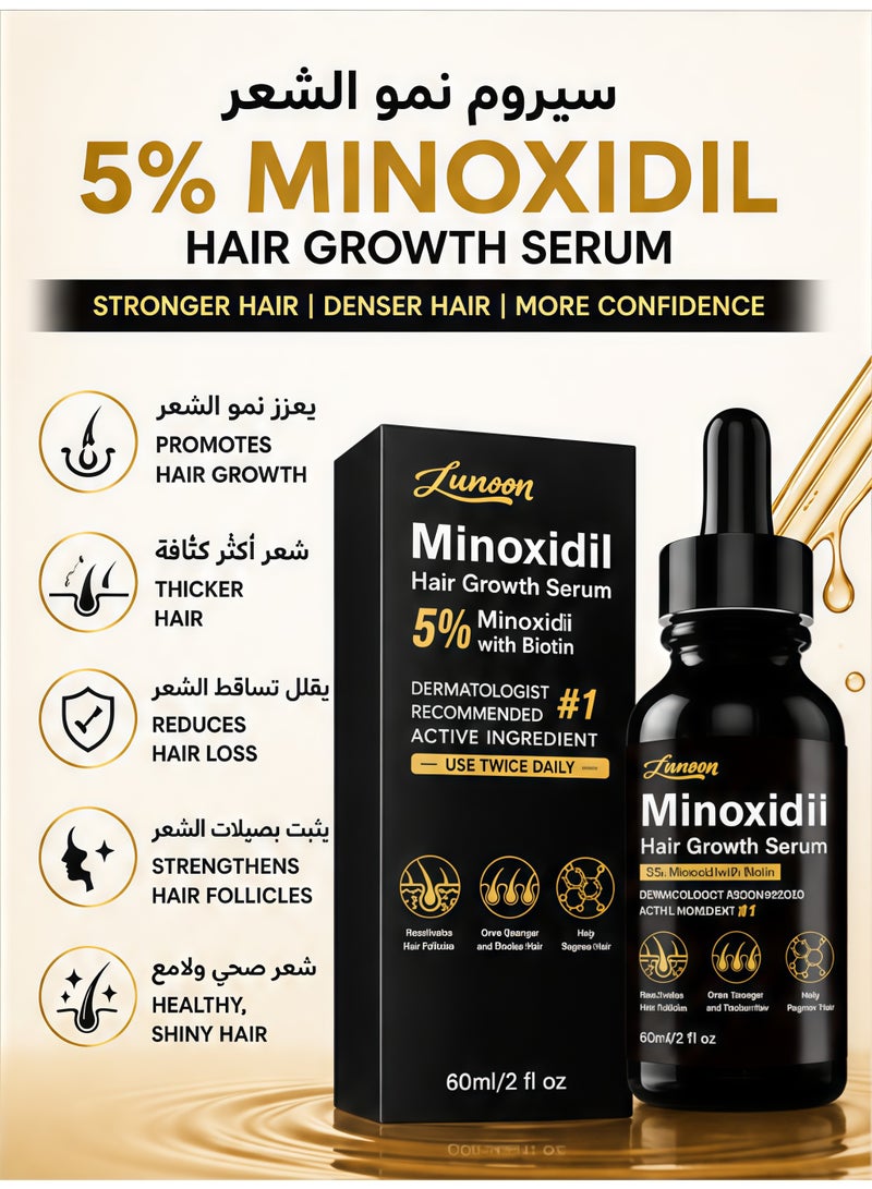 LUNOON 5% Minioxidil Hair Growth Serum for with Biotin Regrowth Hair Treatment For Thickens Hair Promotes Hair Density Help to Stop Thinning loss Hair stimulates Hair Growth, Regain Hair Serum-60ml - Image 3