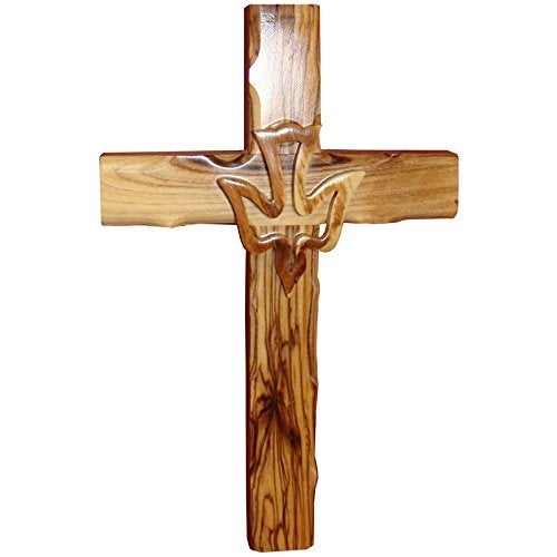 Zuluf Wall Hanging Hand Carved Olive Wood Dove Christian Cross Jerusalem Holy Spirit & Certificate For Bedroom Kids Room Wall Decor Christmas New Year Wedding Birthday | 20cm / 7.8"" | CRS019 - Image 2