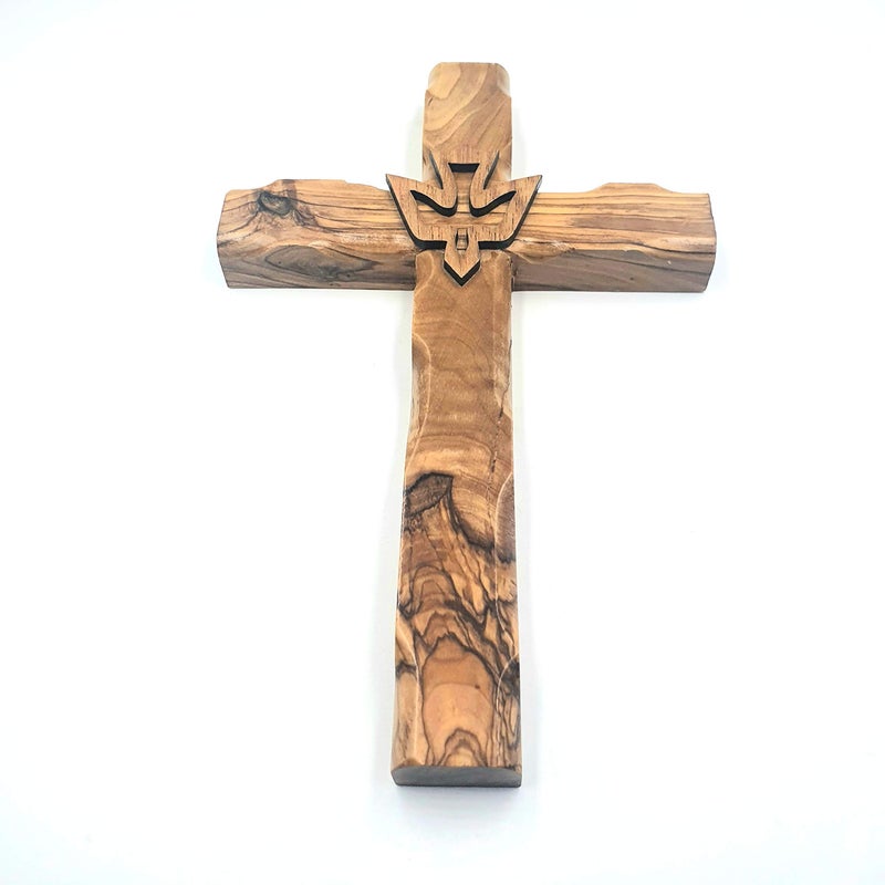 Zuluf Wall Hanging Hand Carved Olive Wood Dove Christian Cross Jerusalem Holy Spirit & Certificate For Bedroom Kids Room Wall Decor Christmas New Year Wedding Birthday | 20cm / 7.8"" | CRS019 - Image 3