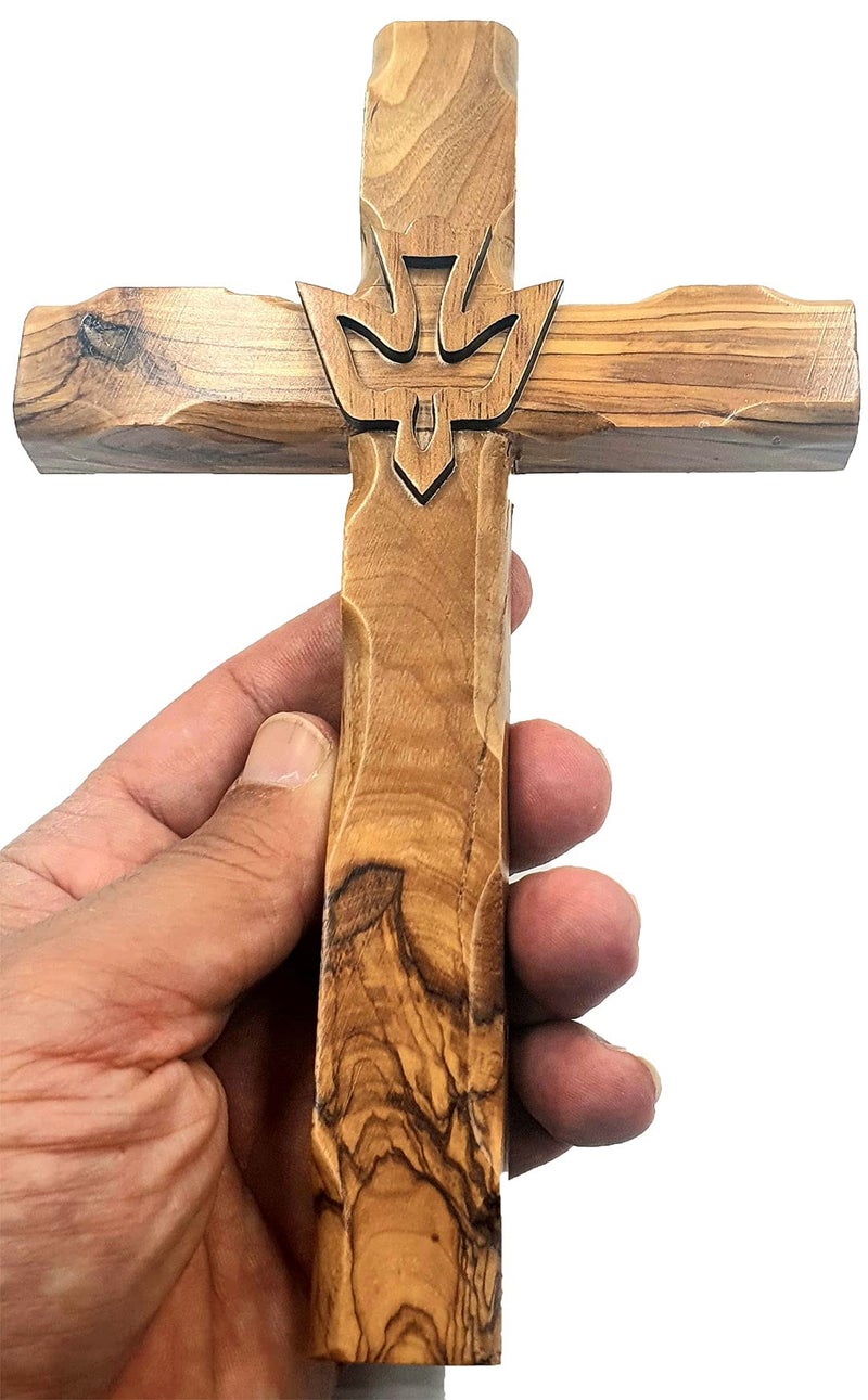 Zuluf Wall Hanging Hand Carved Olive Wood Dove Christian Cross Jerusalem Holy Spirit & Certificate For Bedroom Kids Room Wall Decor Christmas New Year Wedding Birthday | 20cm / 7.8"" | CRS019 - Image 1