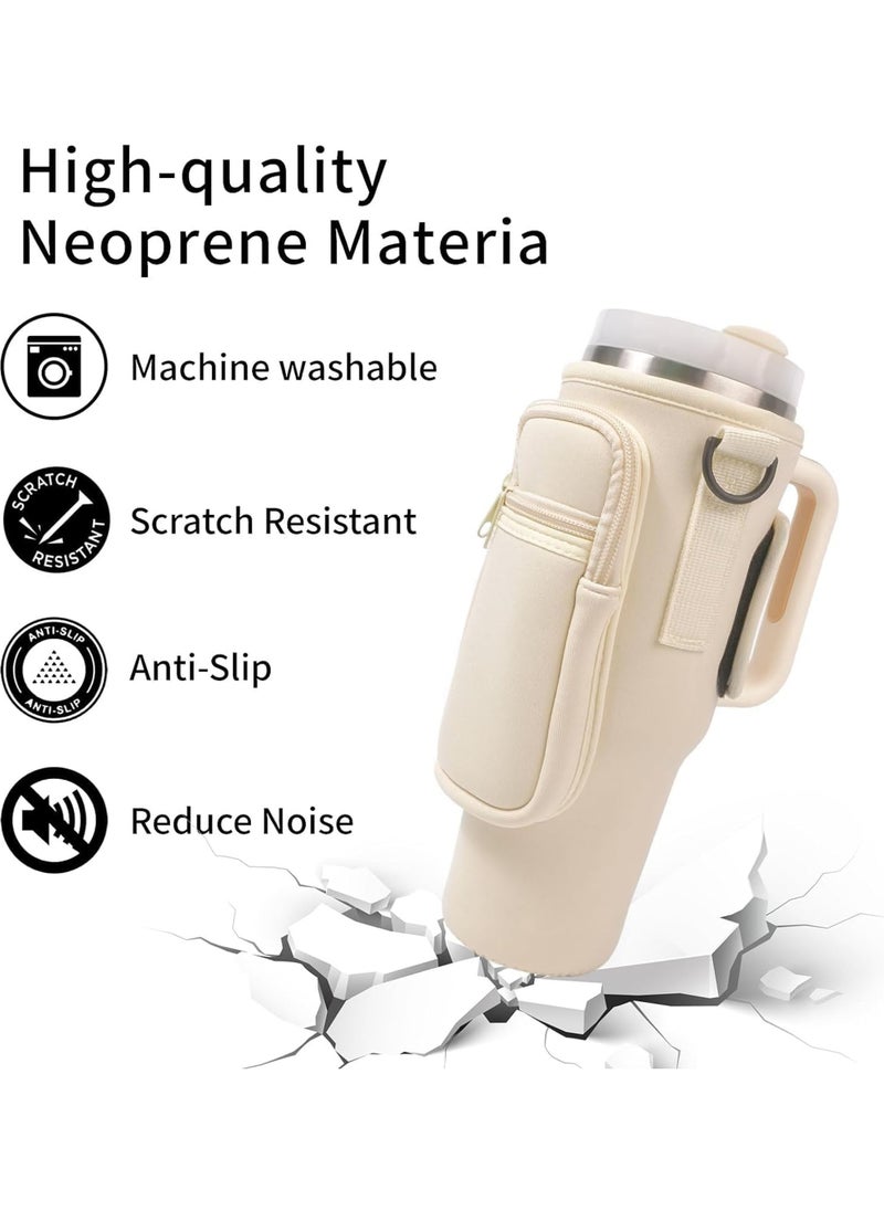 Rock Pow Water Bottle Holder With Strap for Stanley 40 oz Tumbler With Handle, With Cell Phone Pocket and Adjustable Shoulder Strap Tumbler Accessories for Stanley - Water Bottle Sleeve For Outdoors  - Image 2