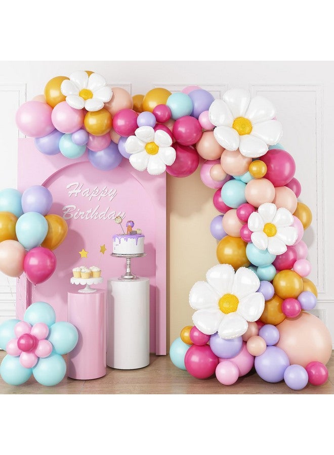 Biapian Pastel Balloon Arch Kit, Daisy Balloon Arch Garland with Macaron Pink Blue Purple Yellow Orange Rainbow Latex Balloons Daisy Flower Foil Balloons for Girls Women Birthday Pastel Party Decorations - Image 1