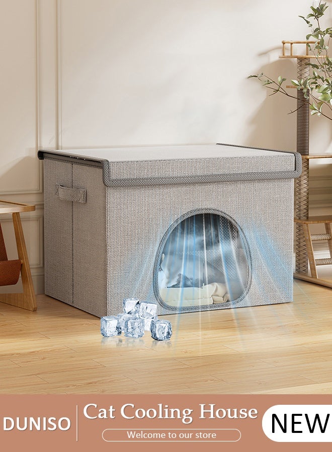 DUNISO Cat Cooling House,Cooling Outdoor Cat House,Air Conditioned Cat House,Folding Cooler Bed with 15 Ice Packs Waterproof for Four Seasons Pet Shelter Puppy Indoor Floor Small Breed - Image 1