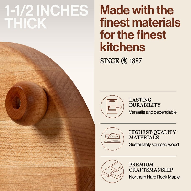 John Boos B Series Round Wooden Maple Cutting Board 12â€x12â€ â€“ 1.5â€ Thick, 12-lb Non-Reversible Butcher Block with Wood Bun Feet & Edge-Grain - Image 3