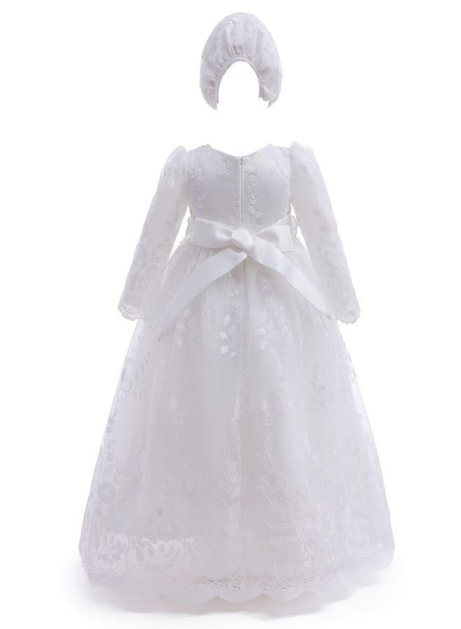 Leideur Baby Girl Christening Baptism Dress Long Blessing Gowns White Formal Wedding Dresses for Newborn (12 Months, White 1) - Image 2