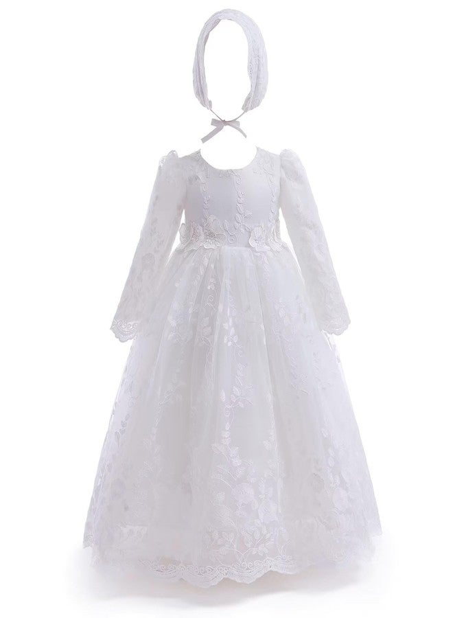 Leideur Baby Girl Christening Baptism Dress Long Blessing Gowns White Formal Wedding Dresses for Newborn (12 Months, White 1) - Image 1