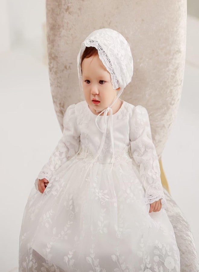 Leideur Baby Girl Christening Baptism Dress Long Blessing Gowns White Formal Wedding Dresses for Newborn (12 Months, White 1) - Image 4