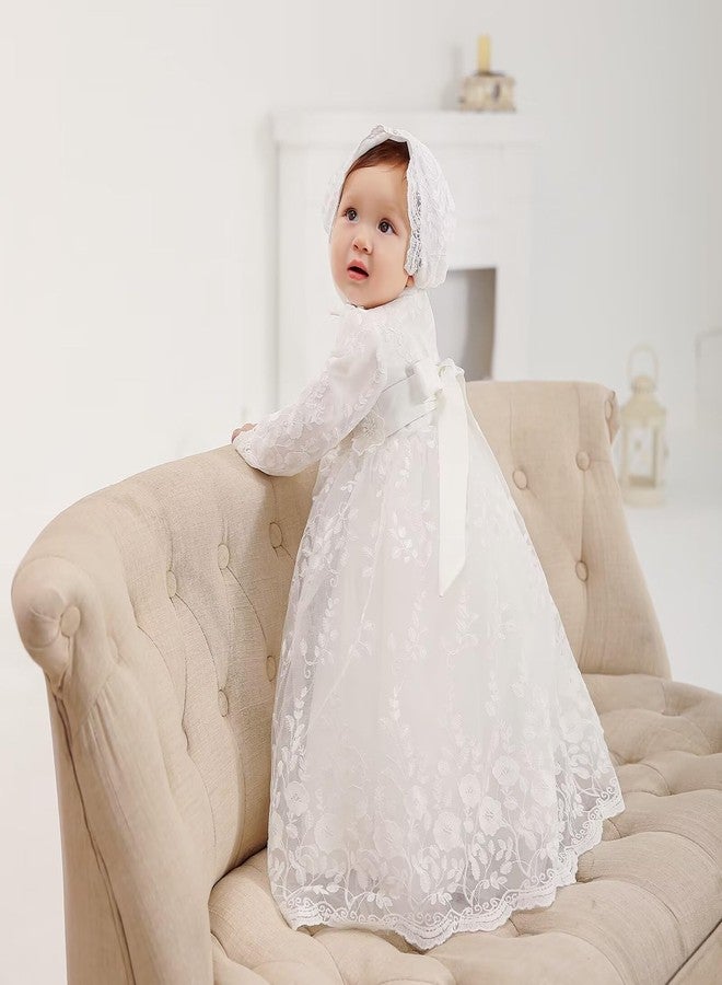 Leideur Baby Girl Christening Baptism Dress Long Blessing Gowns White Formal Wedding Dresses for Newborn (12 Months, White 1) - Image 5