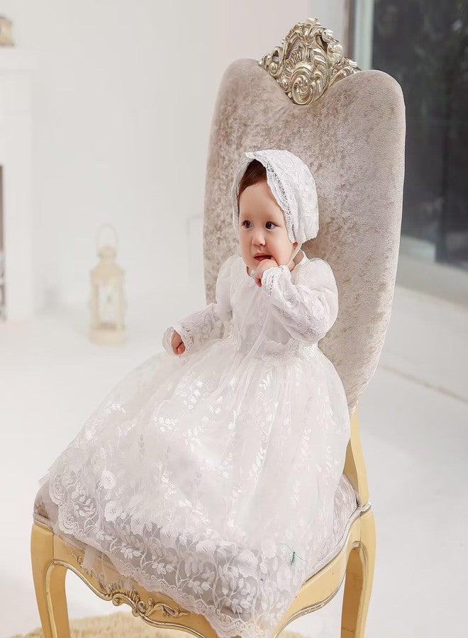 Leideur Baby Girl Christening Baptism Dress Long Blessing Gowns White Formal Wedding Dresses for Newborn (12 Months, White 1) - Image 3