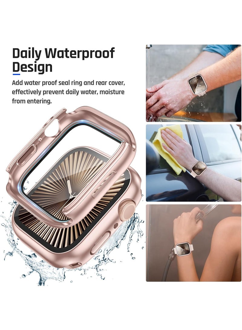 OLYSON 2 in 1 Waterproof Case Compatible for Apple Watch Series 11/10 Screen Protector 42mm, 360 Protective Glass Face Cover Hard PC Bumper + Back Frame for iWatch Accessories 42 mm, Original Rose Gold  ﻿ - Image 3