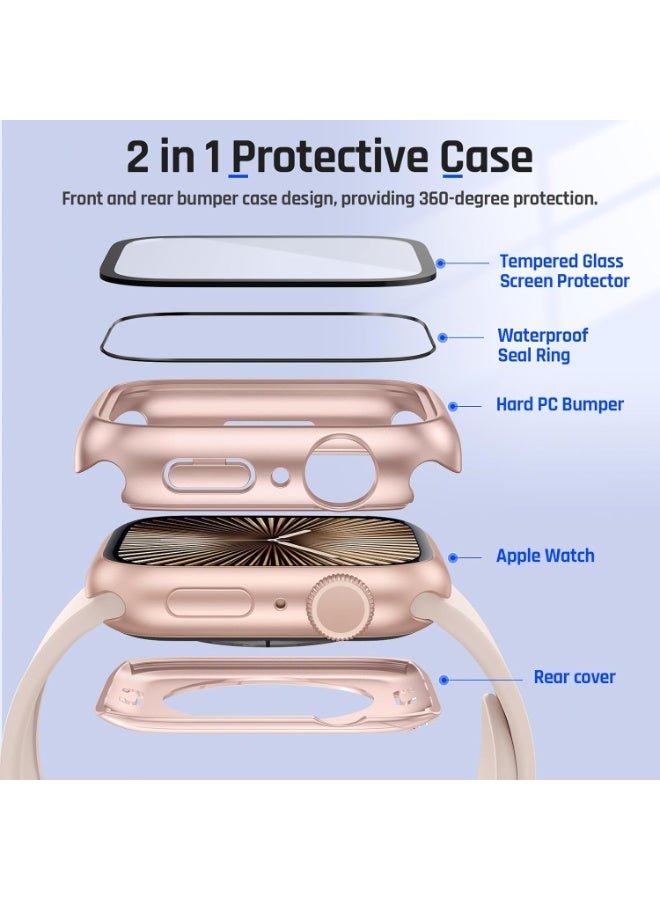 OLYSON 2 in 1 Waterproof Case Compatible for Apple Watch Series 11/10 Screen Protector 42mm, 360 Protective Glass Face Cover Hard PC Bumper + Back Frame for iWatch Accessories 42 mm, Original Rose Gold  ﻿ - Image 5