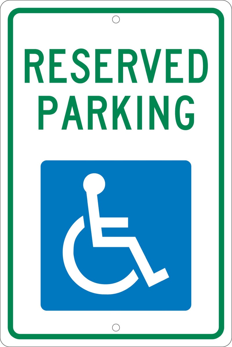 NMC TM87H Parking Sign with Handicapped Symbol, "RESERVED PARKING", 12" Width x 18" Height, Aluminum, Green/Blue On White - Image 2
