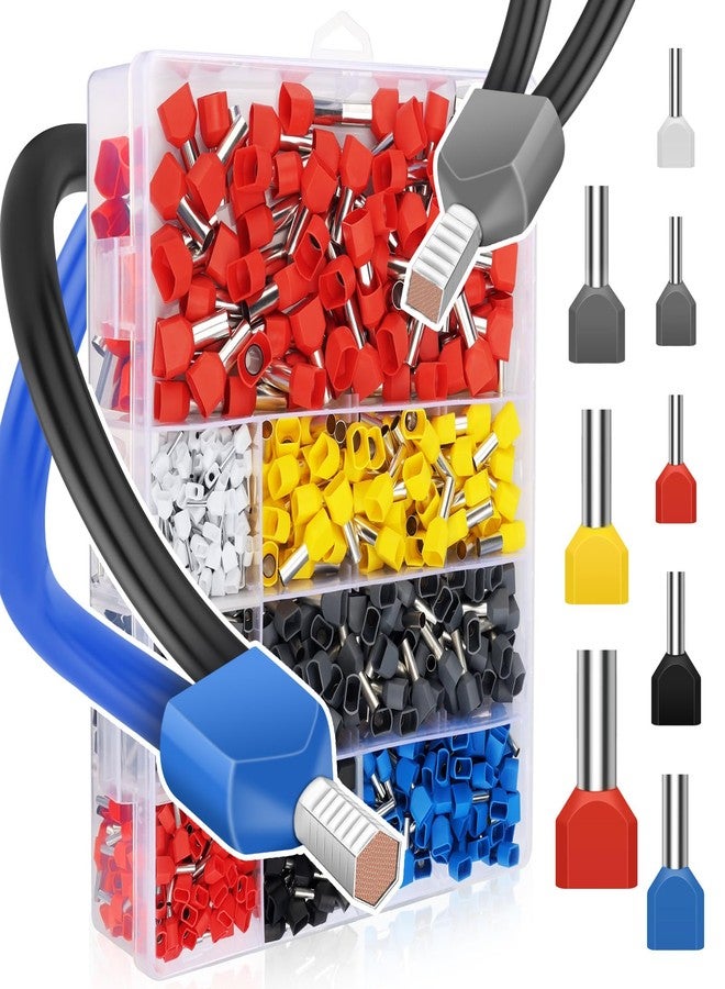 Lytool Twin Wire End Ferrules Set 0.5 - 10 mm², 750 Pieces Twin Wire End Ferrules Set with Wire Sleeve Box, Double Wire End Ferrules Insulated Wire Ferrules Cable End Ferrules for Wire Connection - Image 1