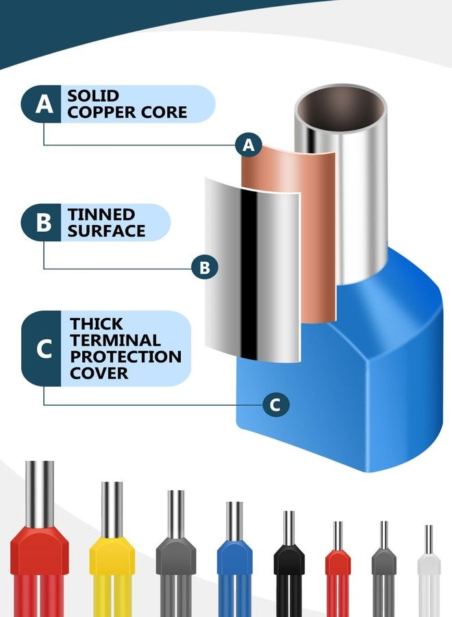 Lytool Twin Wire End Ferrules Set 0.5 - 10 mm², 750 Pieces Twin Wire End Ferrules Set with Wire Sleeve Box, Double Wire End Ferrules Insulated Wire Ferrules Cable End Ferrules for Wire Connection - Image 3