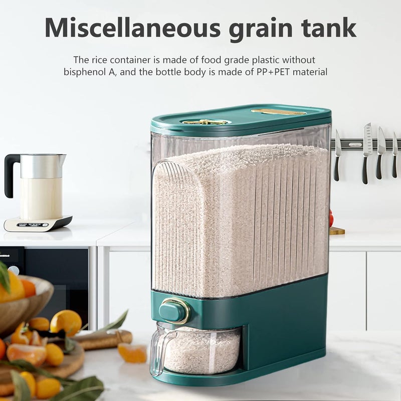 Jukmen Jukmen 10 KG Rice Dispenser Food Storage Containers Corn Soybean Containers with Lid Moisture Proof Household Food Dispenser Bucket for Home Kitchen, || Green  - Image 2