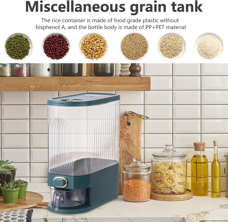 Jukmen Jukmen 10 KG Rice Dispenser Food Storage Containers Corn Soybean Containers with Lid Moisture Proof Household Food Dispenser Bucket for Home Kitchen, || Green  - Image 3