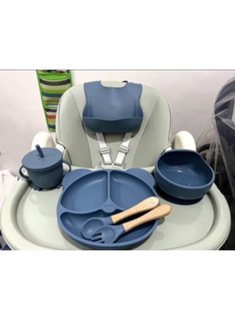 Premium Navy 10 Piece Weaning Feeding Supplies for Toddlers! Bib+Plate+Suction Silicone Baby Bowls! Self Eating Utensils Set with Spoons, Bibs, Plate, Toddlers Spoon Set! Set of 10! - Image 2