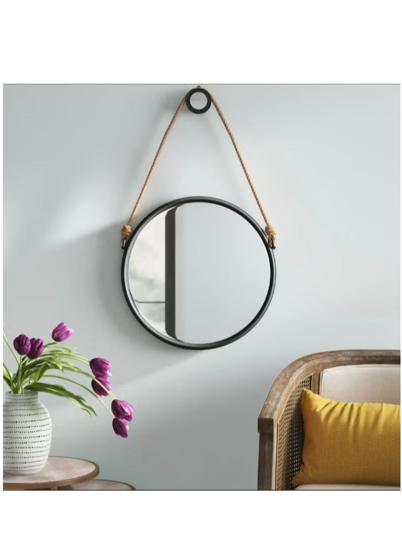 ESSENTIALS 360 Premium Round Black Wall Hanging Mirror with Metal Frame, Decorative Wall Mounted Mirror for Bathroom, Living Room & Bedroom Decor - Image 2