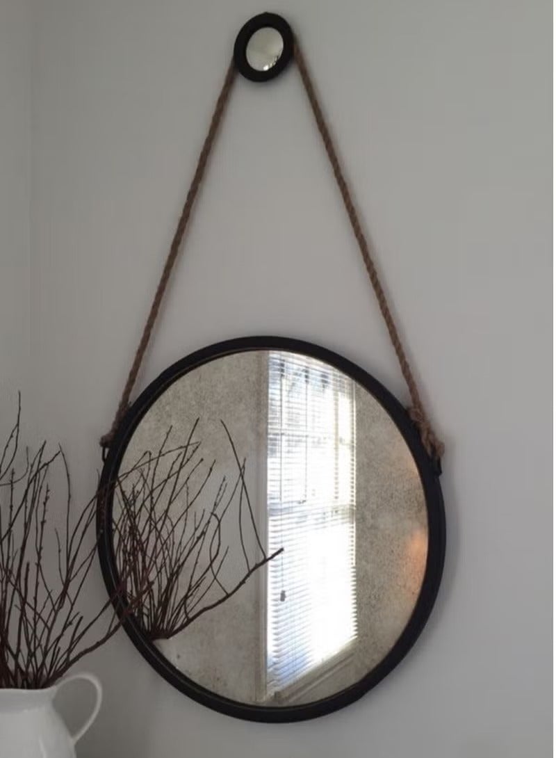 ESSENTIALS 360 Premium Round Black Wall Hanging Mirror with Metal Frame, Decorative Wall Mounted Mirror for Bathroom, Living Room & Bedroom Decor - Image 3