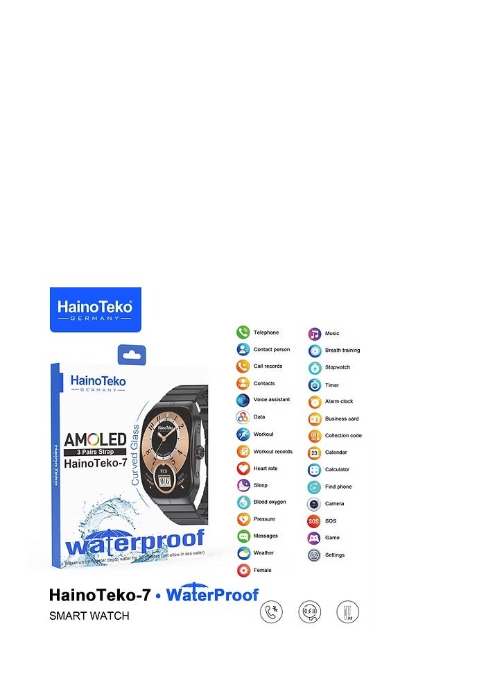 HAINOTEKO SMART WATCH HAINOTEKO 7 3 PAIR STRAP  AMOLED CURVED DISPLAY - Image 1
