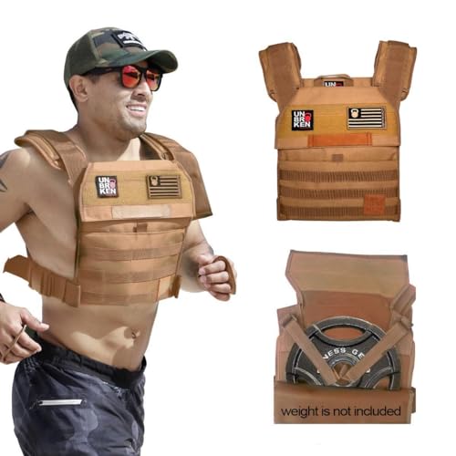 UBK MADE Adjustable Weighted Vest WOD Cross Fitness Weight Plates Carrier for Strength and Endurance Training and Running For Men or for Women 2 Patches Included Tan - Image 1