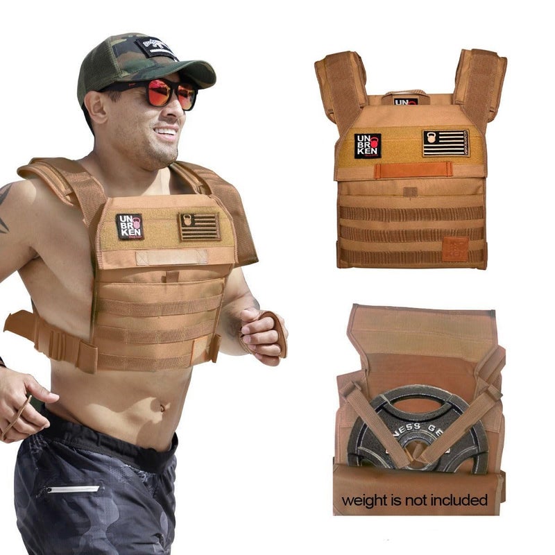 UBK MADE Adjustable Weighted Vest WOD Cross Fitness Weight Plates Carrier for Strength and Endurance Training and Running For Men or for Women 2 Patches Included Tan - Image 2