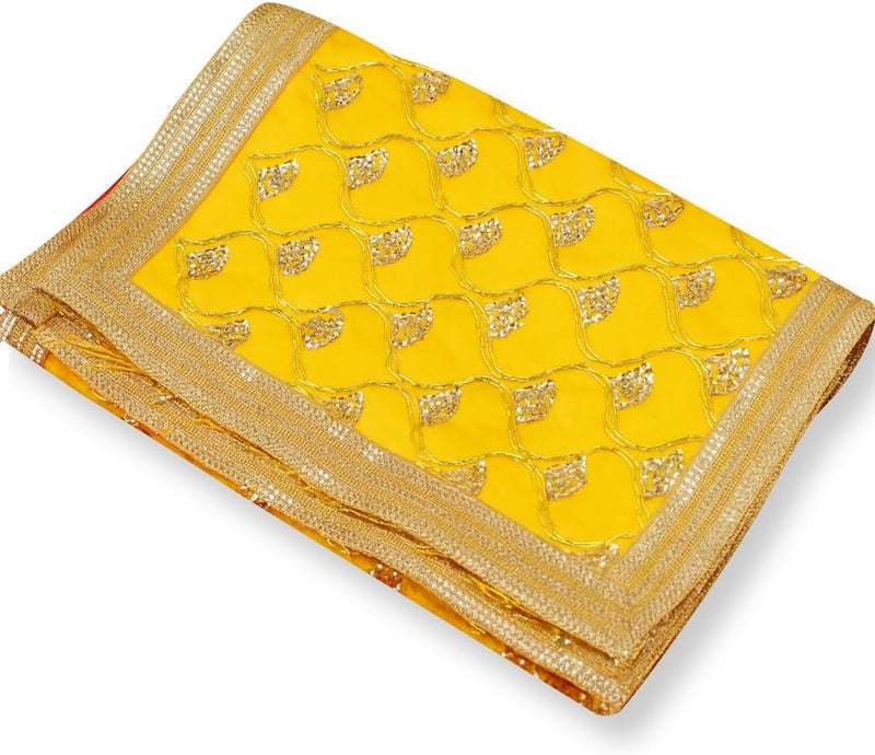 Aksharveda Yellow Mata Chunri with Decorative Work - Image 1