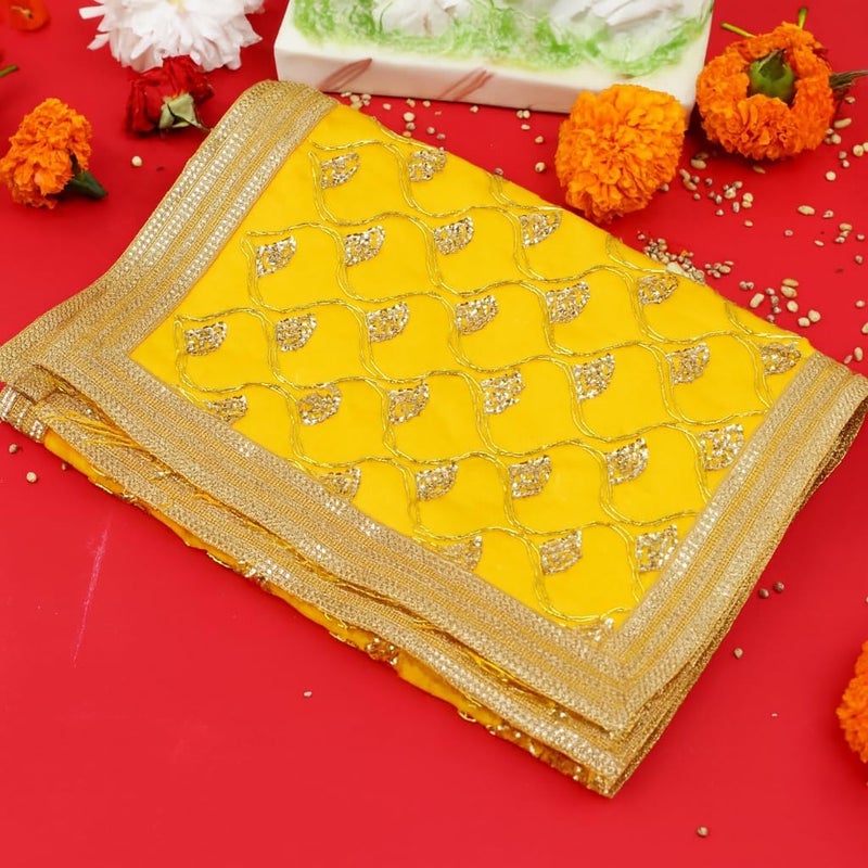 Aksharveda Yellow Mata Chunri with Decorative Work - Image 2