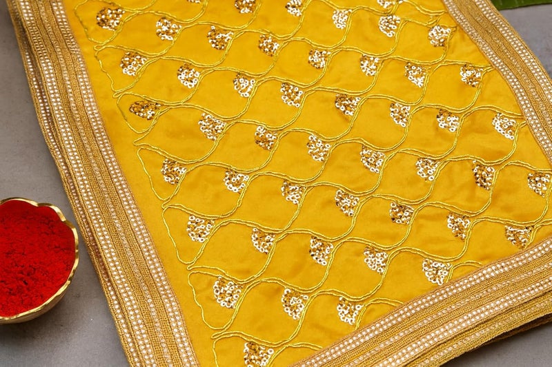 Aksharveda Yellow Mata Chunri with Decorative Work - Image 4